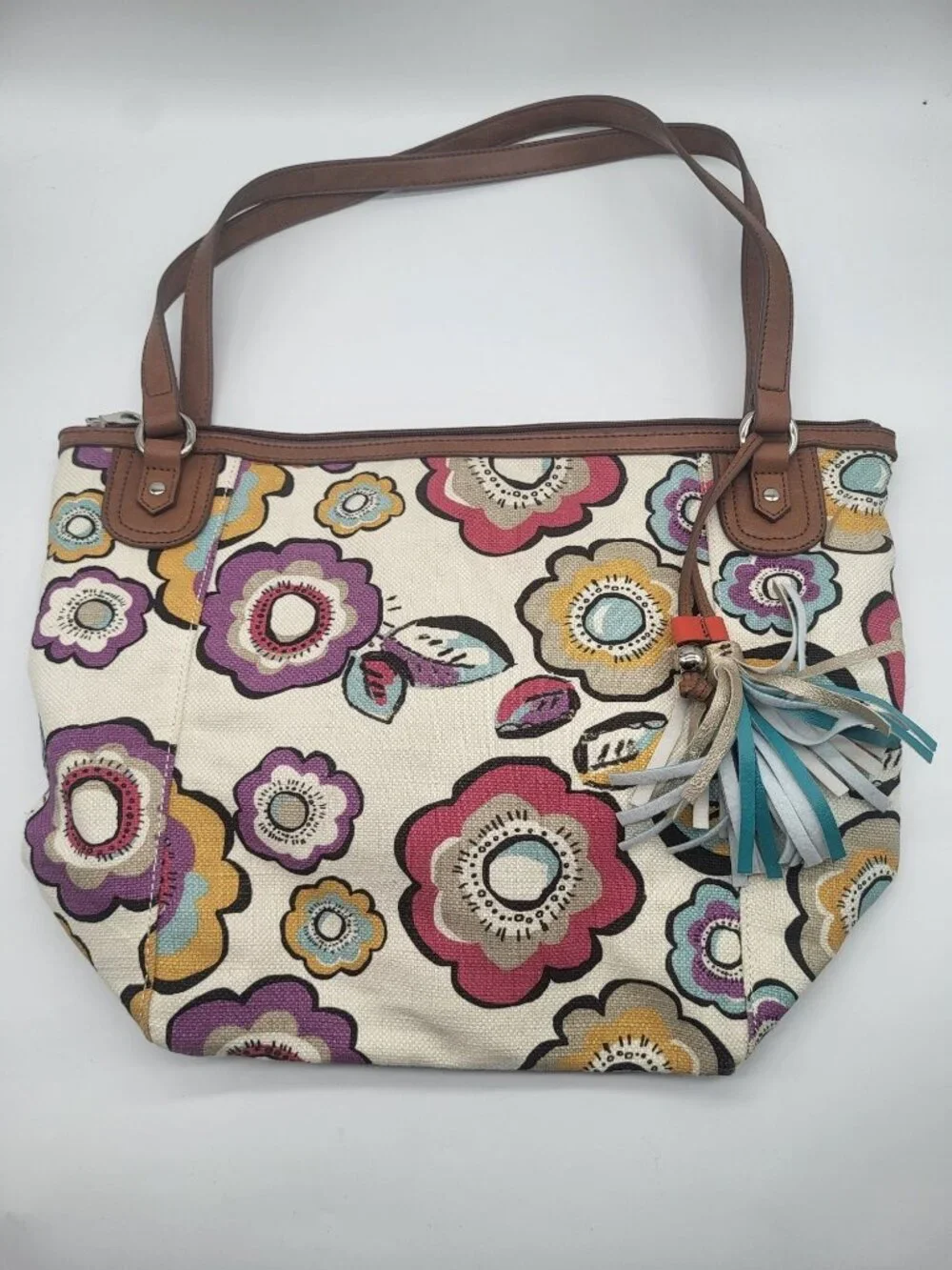 Relic by Fossil Canvas Flower Multicolor Shoulder Bag Tote Boho y2k Colorful - Picture 1 of 10